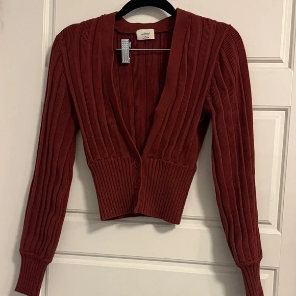 Wilfred Deep Red Ribbed Cardigan Sweater - Picture 1 of 3